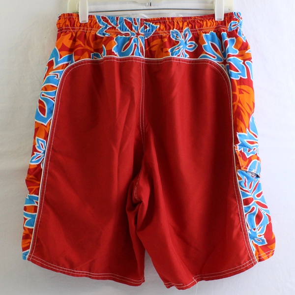 OP Sport Red Orange and Blue Tropical Swim Trunks Men's Size Medium FLAW