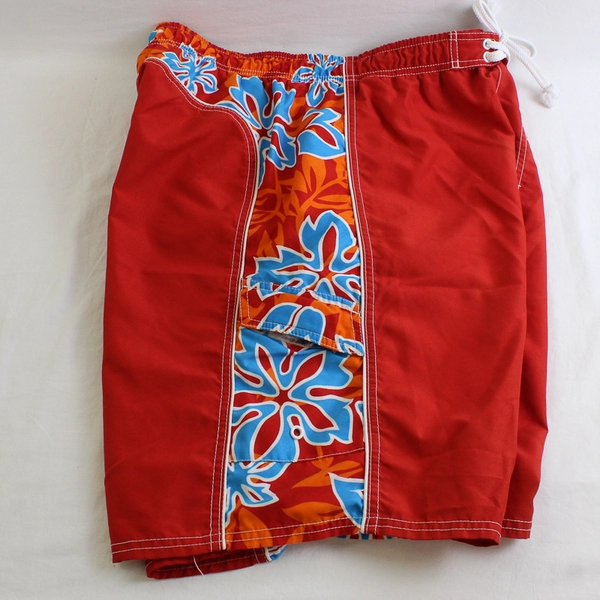OP Sport Red Orange and Blue Tropical Swim Trunks Men's Size Medium FLAW
