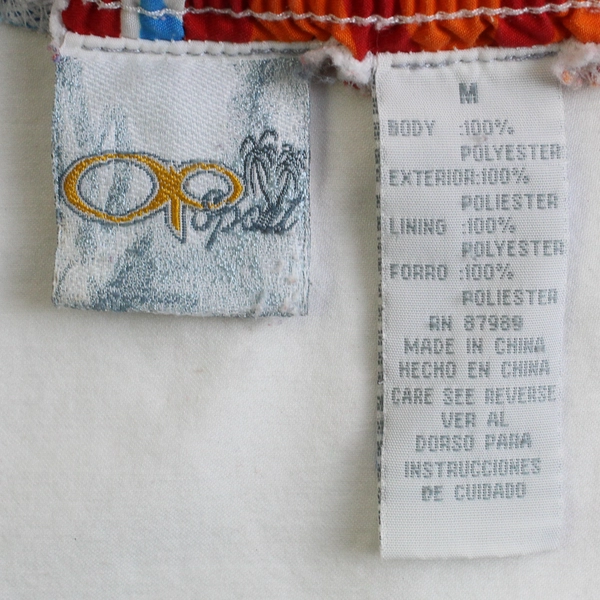 OP Sport Red Orange and Blue Tropical Swim Trunks Men's Size Medium FLAW