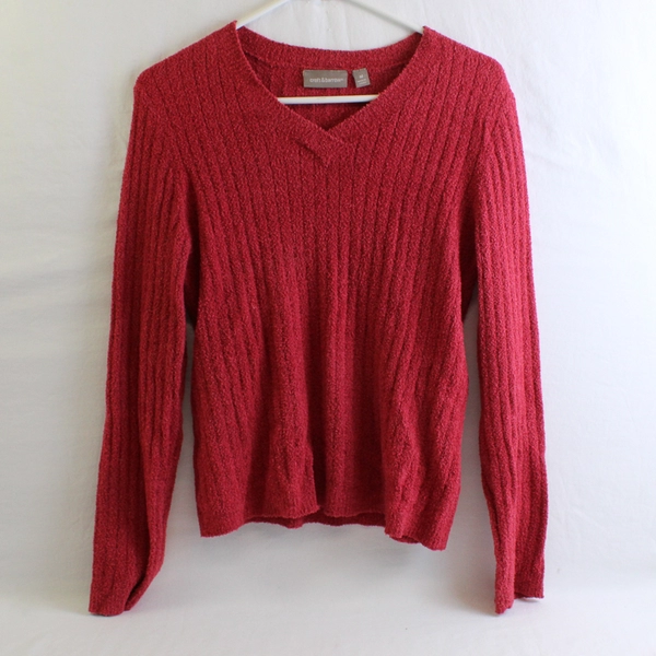 Croft & Barrow Red Long-Sleeve V-Neck Sweater Women's Size Medium