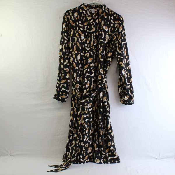 NWT Nine West Black and Beige Long-Sleeve Button-Front Shirt Dress Women's XL
