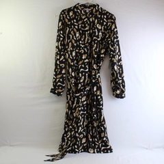 NWT Nine West Black and Beige Long-Sleeve Button-Front Shirt Dress Women's XL