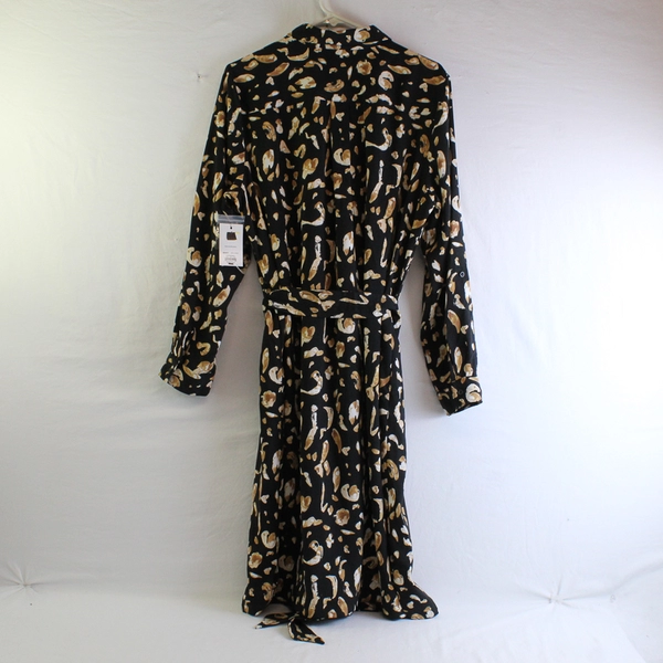 NWT Nine West Black and Beige Long-Sleeve Button-Front Shirt Dress Women's XL