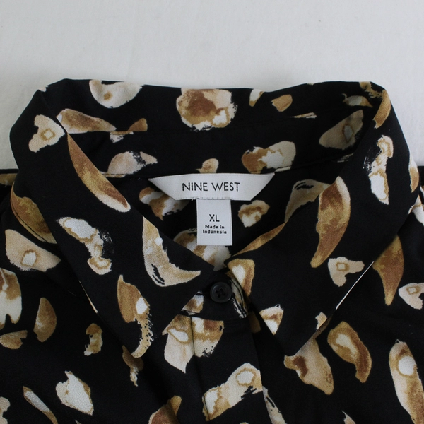 NWT Nine West Black and Beige Long-Sleeve Button-Front Shirt Dress Women's XL