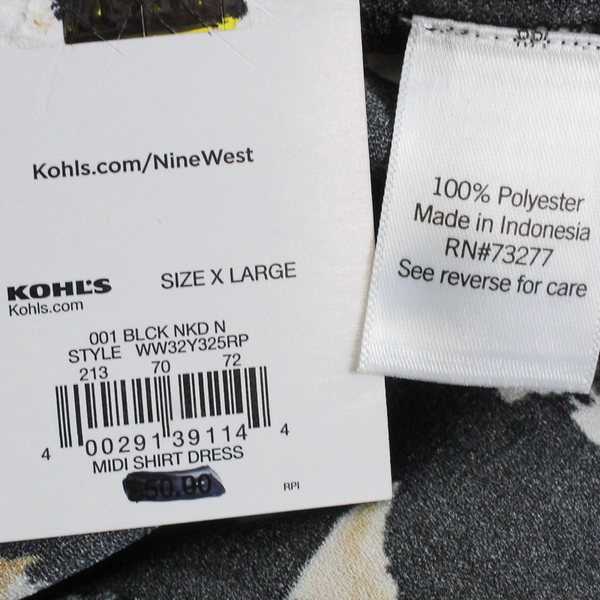 NWT Nine West Black and Beige Long-Sleeve Button-Front Shirt Dress Women's XL