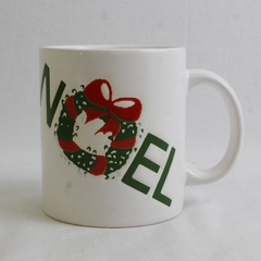 Unbranded White "Noel" Handled Ceramic Mug 4" Tall Made In Spain