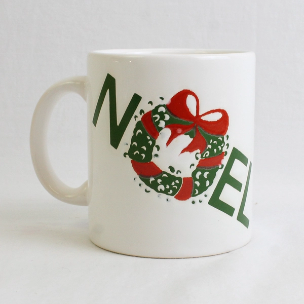 Unbranded White "Noel" Handled Ceramic Mug 4" Tall Made In Spain