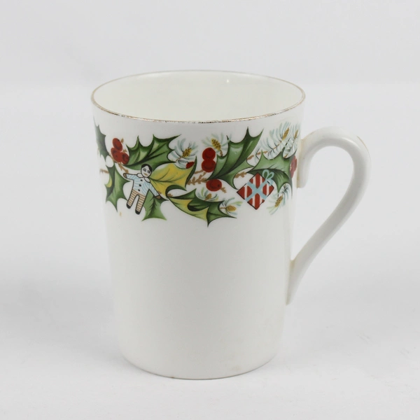 Hammersley & Co Bone China Holly & Toy Pattern Gold Edge Mug 4" Tall