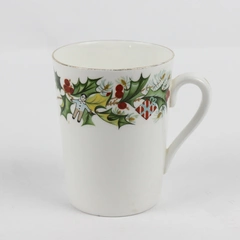 Hammersley & Co Bone China Holly & Toy Pattern Gold Edge Mug 4" Tall