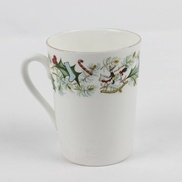 Hammersley & Co Bone China Holly & Toy Pattern Gold Edge Mug 4" Tall