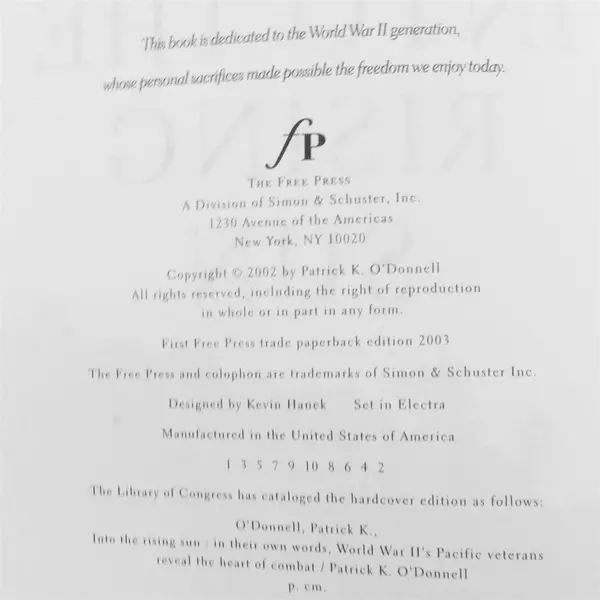 Into the Rising Sun WWII Pacific Veterans Memoirs Book Patrick K. O'Donnell