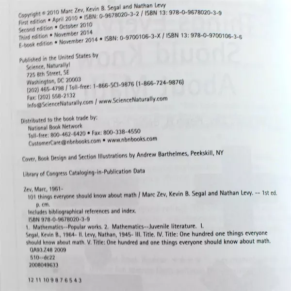 101 Things Everyone Should Know About Math Paperback by Marc Zev 