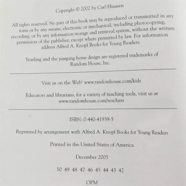 Hoot by Carl Hiaasen Paperback Newbery Honor