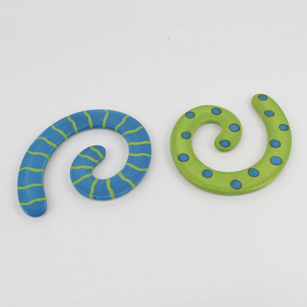 Handcrafted Ceramic Two Piece Intersecting Swirl Trivet Green Teal Stripes Dots 