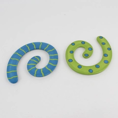 Handcrafted Ceramic Two Piece Intersecting Swirl Trivet Green Teal Stripes Dots 