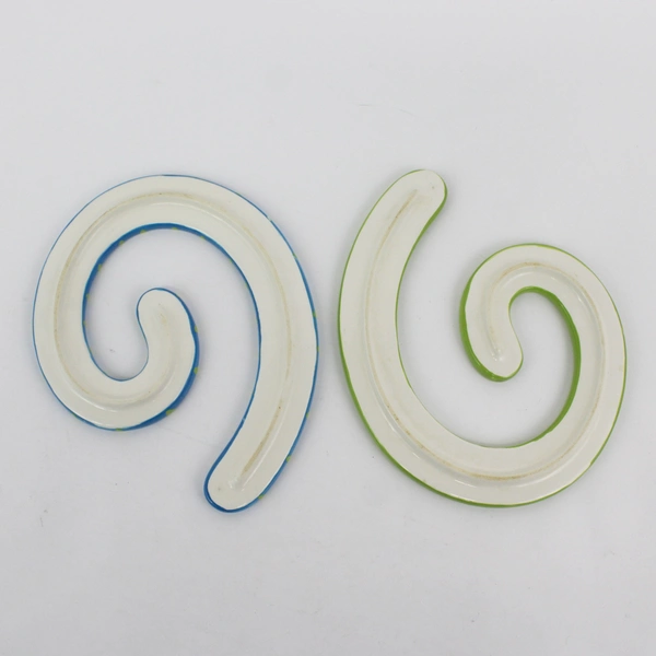 Handcrafted Ceramic Two Piece Intersecting Swirl Trivet Green Teal Stripes Dots 