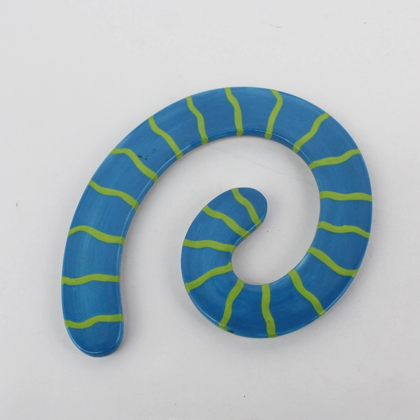 Handcrafted Ceramic Two Piece Intersecting Swirl Trivet Green Teal Stripes Dots 