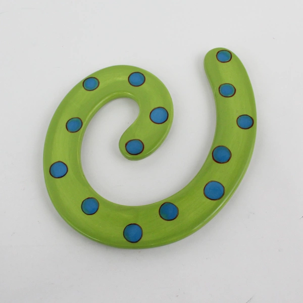 Handcrafted Ceramic Two Piece Intersecting Swirl Trivet Green Teal Stripes Dots 