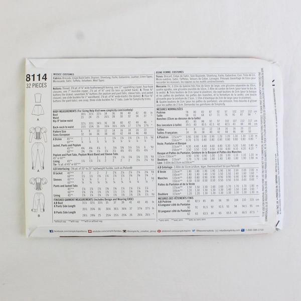 Simplicity Theresa LaQuey 8114 Steam Punk Costumes Womens Size H5 (6,8,10,12,14)