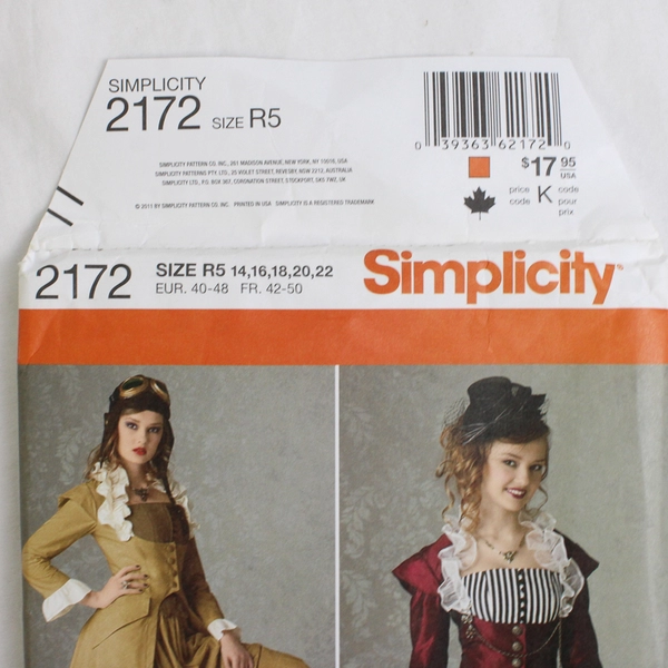 Simplicity Theresa LaQuey 2172 Steam Punk Costumes Womens Sz R5 (14,16,18,20,22)