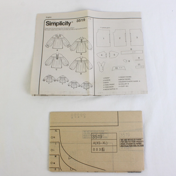 Simplicity Theresa LaQuey 3519 Poet Shirts Costumes Unisex Size A (XS,S,M,L,XL)