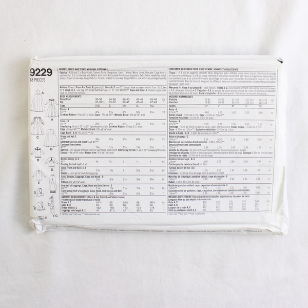 Simplicity Andrea Schewe 9229 Medieval Costumes Women's Size AA (XS, S, M) 1994