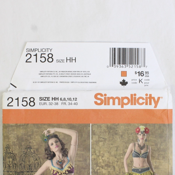 Simplicity Andrea Schewe 2158 Belly Dancer Costumes Women's Size HH (6,8,10,12)