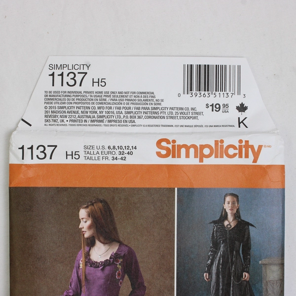 Simplicity Andrea Schewe 1137 Fantasy Dress Costumes Womens Sz H5 (6,8,10,12,14)