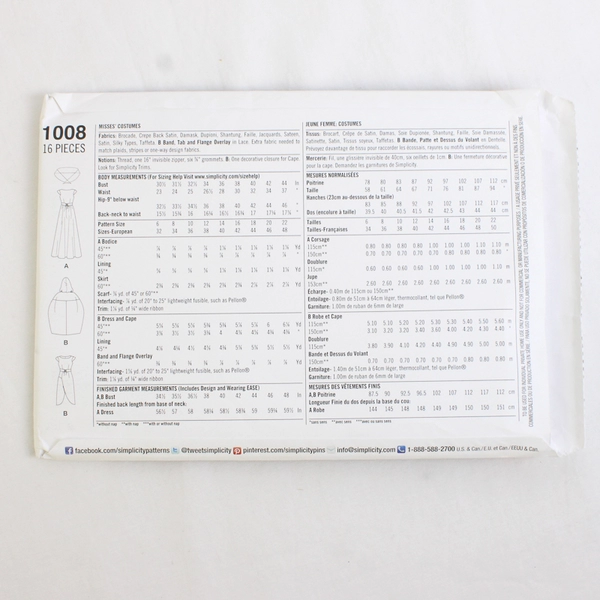 Simplicity Andrea Schewe 1008 Fantasy Costumes Women's Size R5 (14,16,18,20,22)