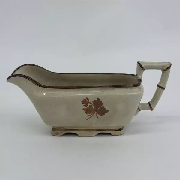 Antique Alfred Meakin England 1890s Royal Ironstone China Gravy Boat Tea leaf