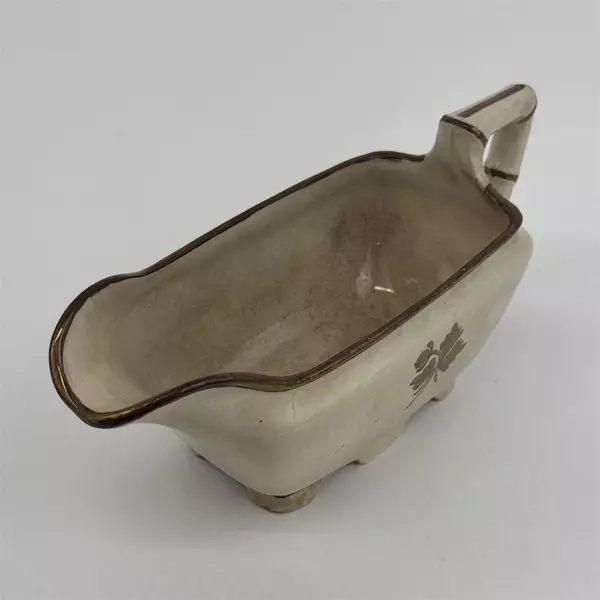 Antique Alfred Meakin England 1890s Royal Ironstone China Gravy Boat Tea leaf