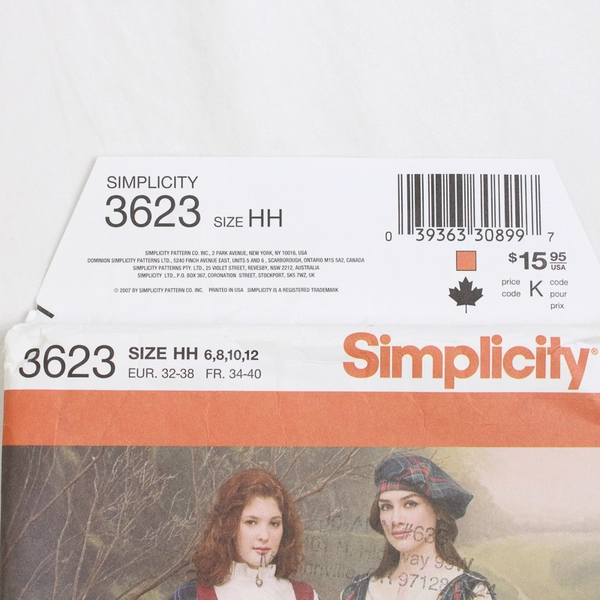 Simplicity Andrea Schewe 3623 Scottish Costume Women's Size HH (6,8,10,12) 2007