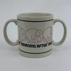  1982 D.M.A. Designs The Morning After Double Handle Pink Elephant Mug Japan