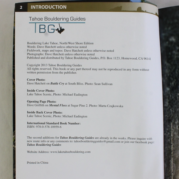 Bouldering Lake Tahoe North/West Shore Edition by Dave Hatchett 2013 1st Edition