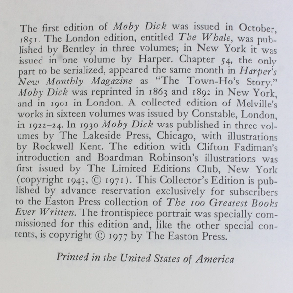 Moby Dick or The Whale by Herman Melville 1977 Leather Bound Collector's Edition