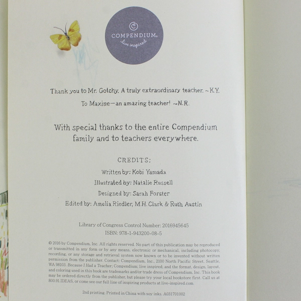 Because I Had a Teacher by Kobi Yamada 2016 Hardcover Dust Jacket Good Condition