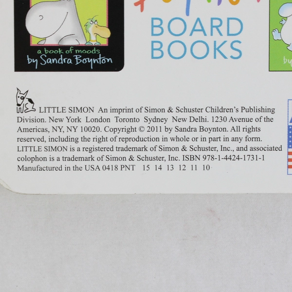Happy Hippo Angry Duck A Book of Moods by Sandra Boynton Board Book 2011 