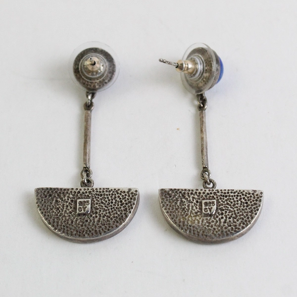 Sterling Silver Malachite & Lapis Dangle Earrings Signed CY