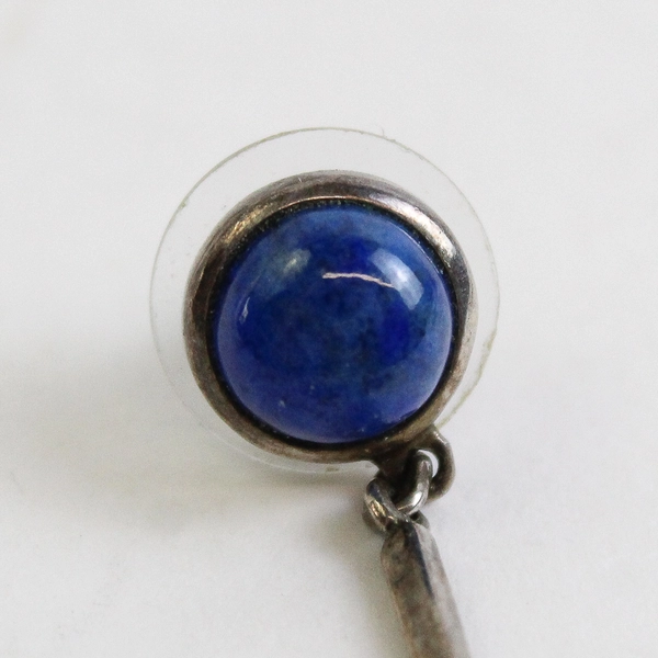 Sterling Silver Malachite & Lapis Dangle Earrings Signed CY