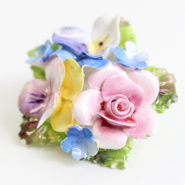 Vintage Dainty Bone China Pansy And Rose Cluster Brooch Made in England