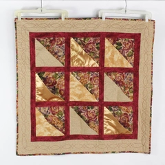 Handmade Floral Patchwork Quilt 36x36 Gold Satin Accents Throw