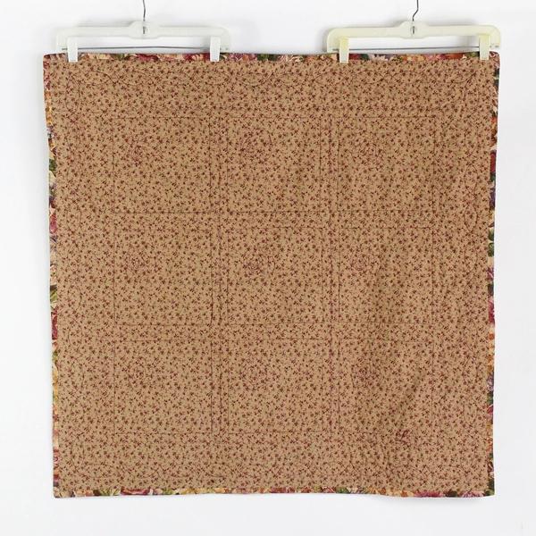 Handmade Floral Patchwork Quilt 36x36 Gold Satin Accents Throw