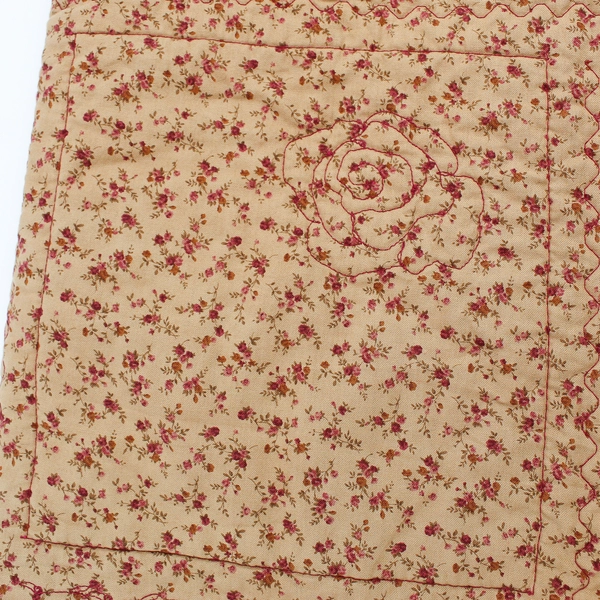 Handmade Floral Patchwork Quilt 36x36 Gold Satin Accents Throw