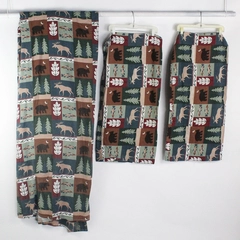 3-Pc Flannel Queen/King Size Flat Sheet Set Bears, Wolf, Deer, Fish, Trees, etc.