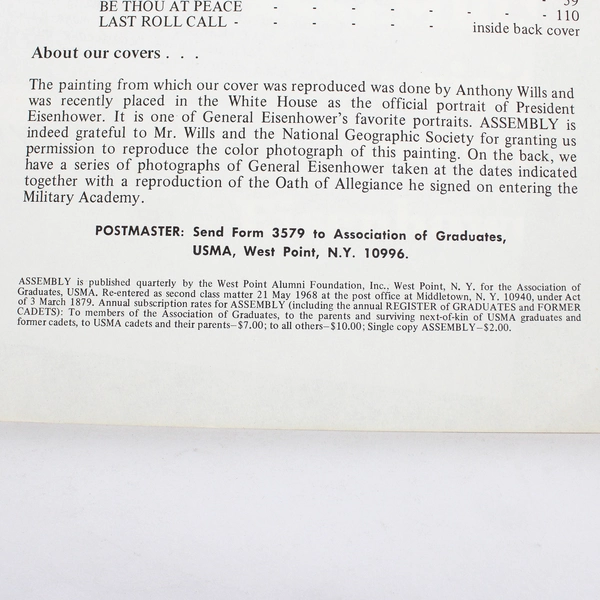 Assembly Magazine Spring 1968 USMA West Point Academy Eisenhower Tribute