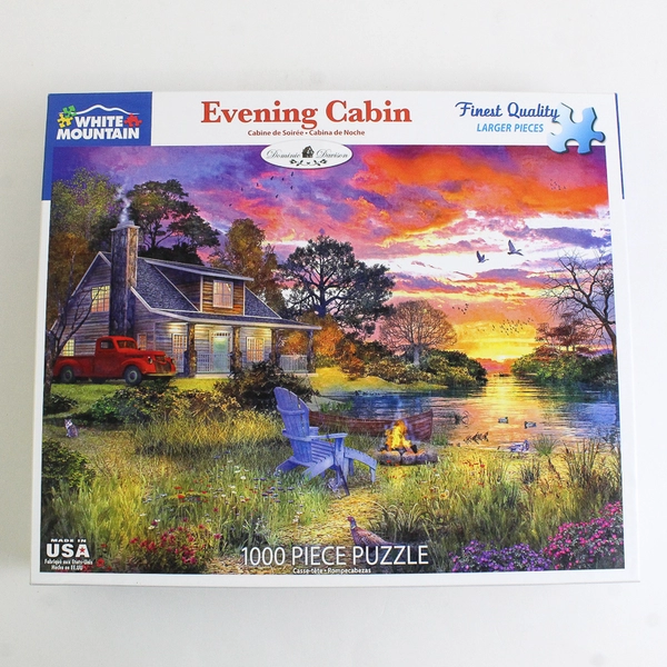 White Mountain 1,000 Pc. Jigsaw Puzzle Evening Cabin,Complete #1417 
