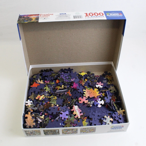 White Mountain 1,000 Pc. Jigsaw Puzzle Evening Cabin,Complete #1417 