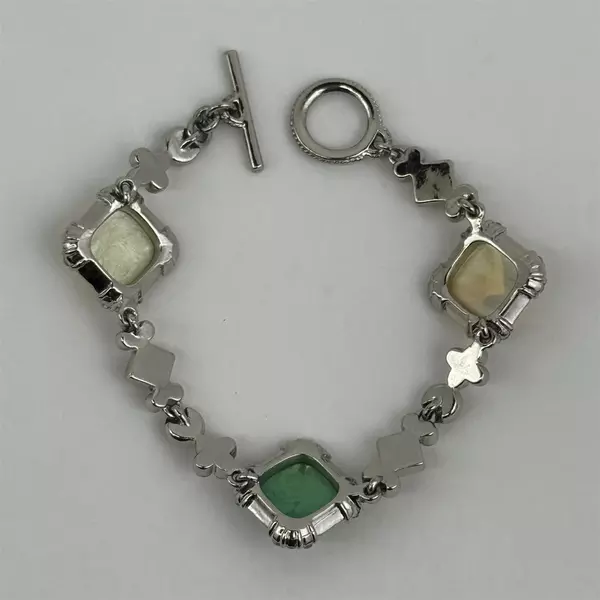 Silver-Tone Bracelet With Citrine And Peridot Rhinestones Toggle Clasp 8"