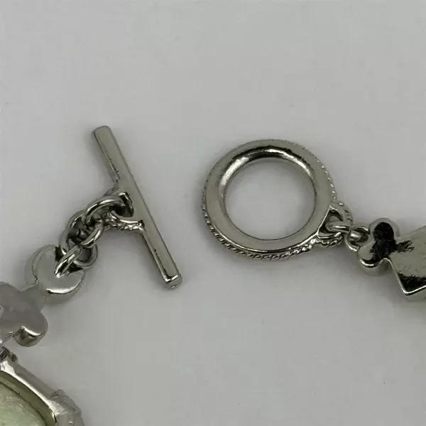 Silver-Tone Bracelet With Citrine And Peridot Rhinestones Toggle Clasp 8"