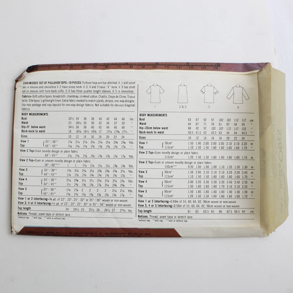 Simplicity 5380 Pullover Tops Patterns Women's Size 22 & 24 (1981)